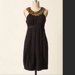 Anthropologie Linen Blend dress with gold collar embellishments